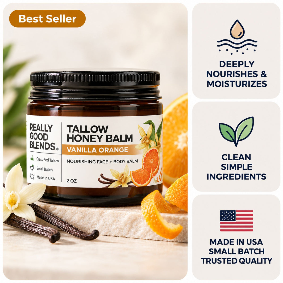 Tallow and Honey Balm (Vanilla Orange) - 2 oz