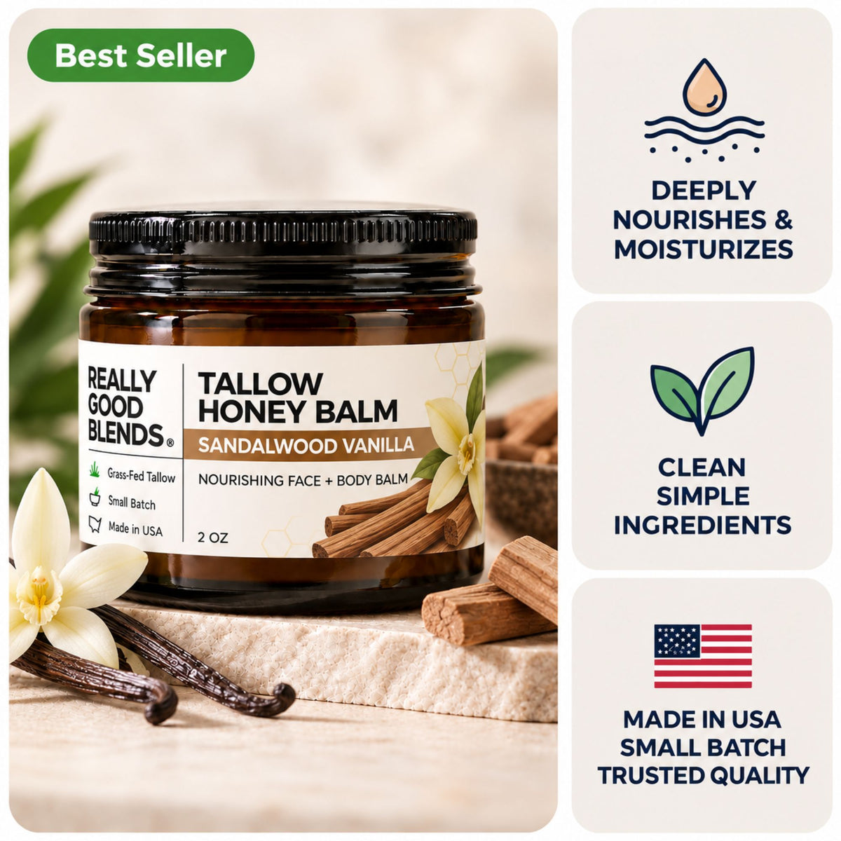 Tallow and Honey Balm (Sandalwood Vanilla) - 2 oz