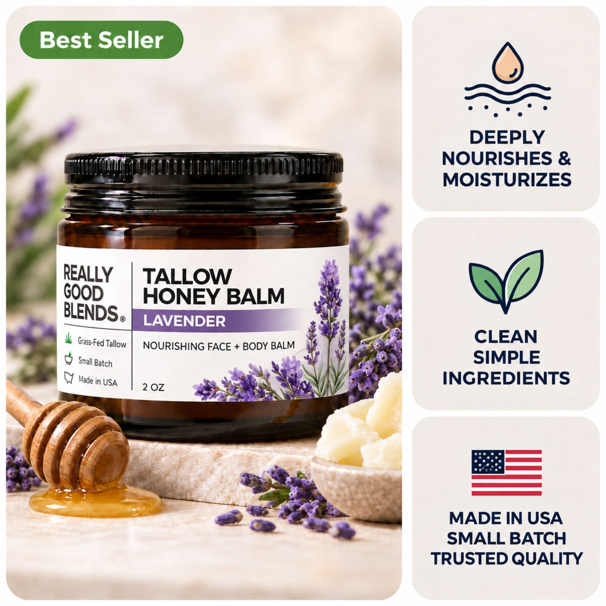 Tallow and Honey Balm (Lavender) - 2 oz